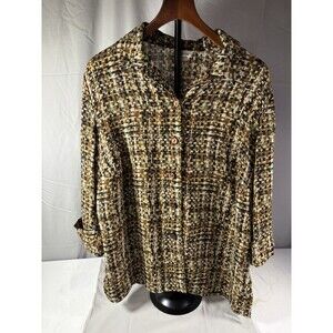 Dressbarn Button Up Top Blouse Shirt Women Size 16.5 Brown Geometric